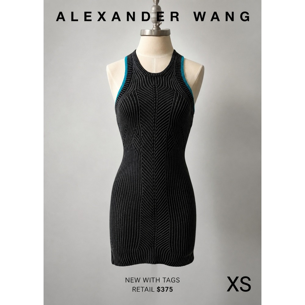 Alexander Wang Charcoal Gray Fatigue Ribbed Knit Racerback Bodycon Dress Size XS
